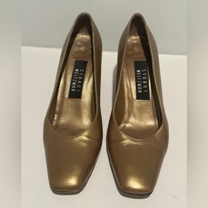 STUART WEITZMAN Gold 3” Block Heel Leather Pumps Size US 6.5B